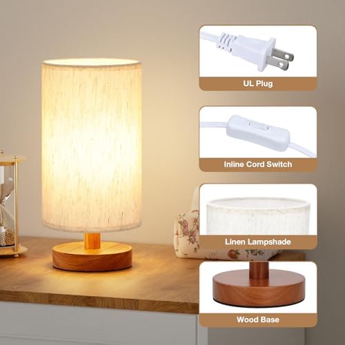 Desk Small Lamps Set of 2 (Cream Shade - Walnut Base, 9" Inline Control) - Image 5