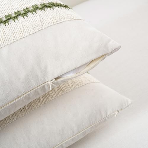 Fancy Homi Set of 1 Boho Moss Green Decorative Throw Pillow Cover 22x22 Inch - Image 3