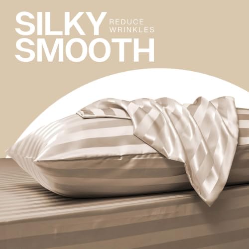 MR&HM Satin Pillowcase 2 Pack, King Size 20"x36", Champagne Striped - Image 5