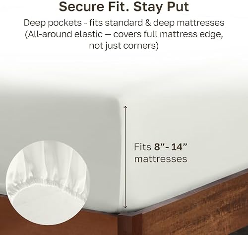 Soft Natural 100% Cotton Sateen Full Bed Fitted Sheet - Image 4