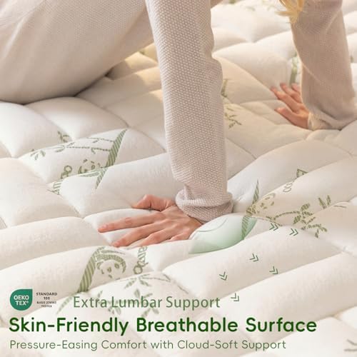 NEWDECO Queen Mattress Topper Cooling Bamboo Pillow Top Mattress Pad - Image 2