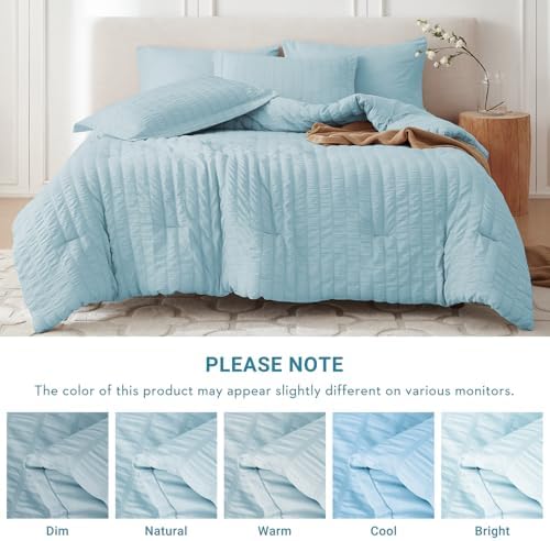 MUXHOMO 7 Pieces Oversized King Comforter Set, Seersucker Bed in a Bag - Image 5