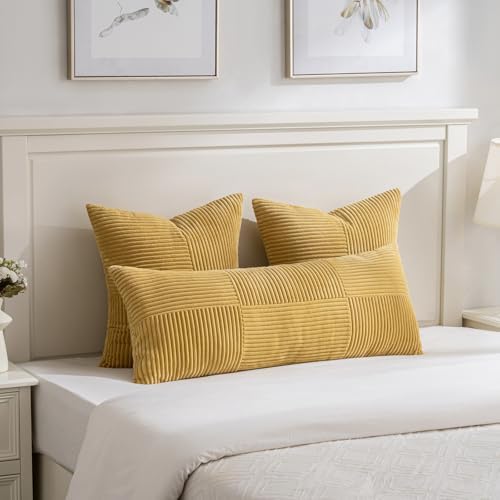 Fancy Homi 2 Packs Mustard Yellow Decorative Throw Pillow Covers 20x20 Inch - Image 5