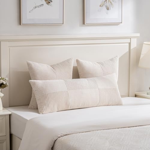 Fancy Homi Set of 2 Cream Boho Long Lumbar Body Decorative Throw Pillow Cover - Image 2