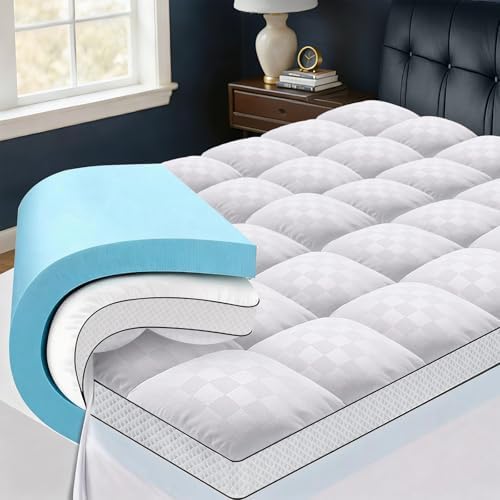 King Size Dual Layer 4 Inch Memory Foam Mattress Topper, 2 Inch Gel Memory Foam by Easthome