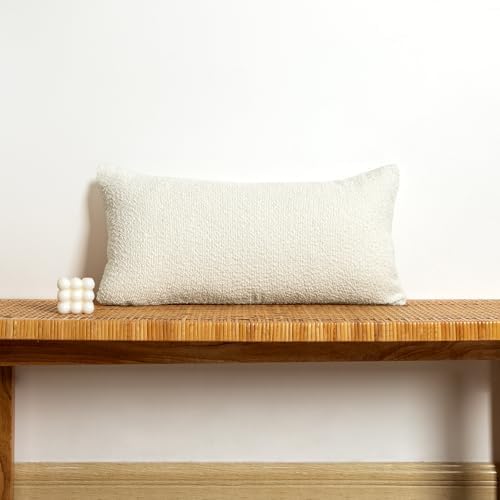 JoraLion 14x24 inch Boucle Lumbar Pillow Cover, Cream Woven Texture Neutral by JoraLion