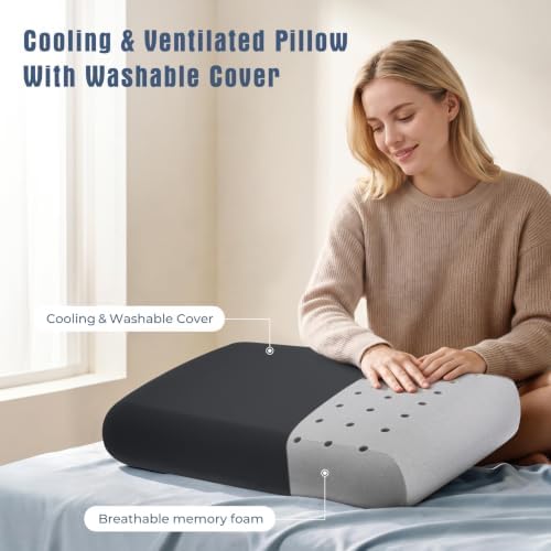 Black Memory Foam Pillows 2 Pack, King Size Slow Rebound Cooling Bed Pillows - Image 3
