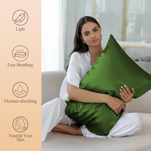 Silk Like Satin Pillowcase Standard Size, Dark Green, 2 Pack, 20x26 Inches - Image 2