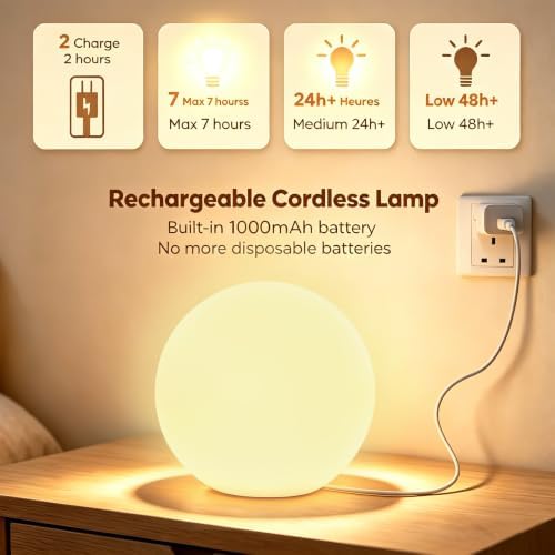 10 inch Rechargeable LED Ball Light, Dimmable LED Globe Light w/Remote - Image 5
