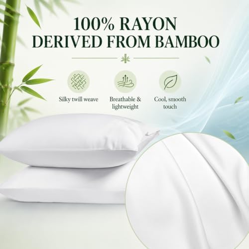 Pillow Cases Set, 100% Rayon from Bamboo, Queen 20"x30" White - Image 3