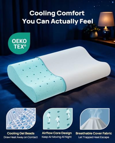 Releep Gel Memory Foam Pillow, Wave Contour Neck Support Pillow, Cooling - Image 2