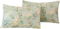 ECOCOTT Sage Green Floral Pillowcases Queen Size Set of 2, 100% Washed Cotton by ECOCOTT