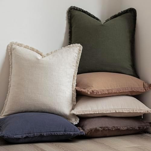 Foindtower Boho Linen Fringe Lumbar Throw Pillow Covers 12×24 Dark Green - Image 6