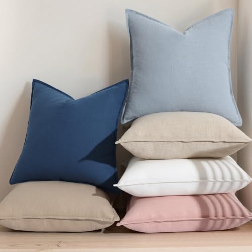 decorUhome Fall Sky Blue Linen Throw Pillow Covers 18x18 Set of 2 - Image 5