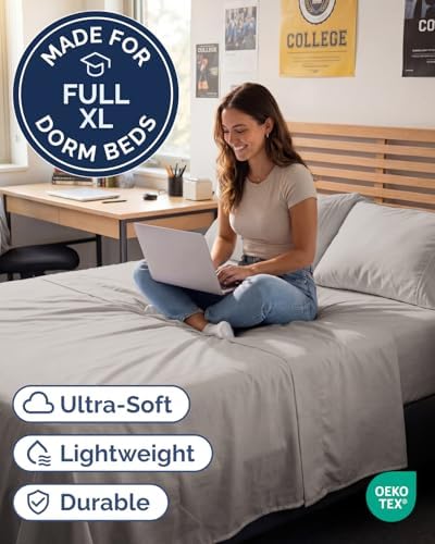 Full XL Sheets - 4 Piece Full XL Sheet Set - Cool & Breathable - Light Grey - Image 2