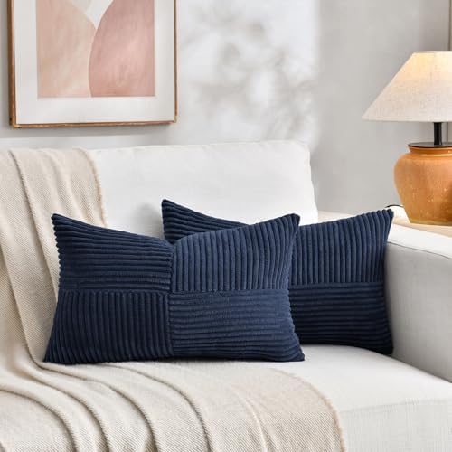 Fancy Homi 2 Packs Navy Blue Lumbar Decorative Throw Pillow Covers 14x24 Inch - Image 5