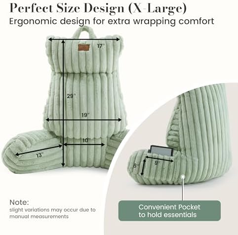 Faux Fur Reading Pillow for Bed, Adults Back Pillow, Sage Green, 29 inches - Image 5