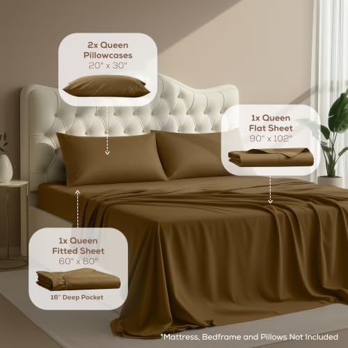 Queen Sheets Set, 4 Pieces 16" Deep Pocket Hotel Luxury Bed Sheets - Image 2