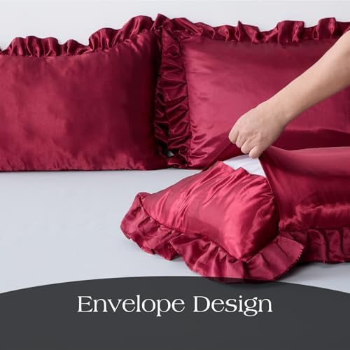 2 Pack Ruffle Satin Pillowcases Standard 20"x26" Baby Blue - Image 6