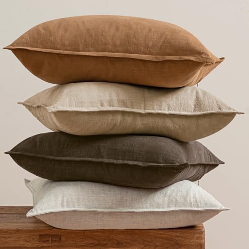 MIULEE Neutral Brown Boho Linen Pillow Covers 18x18 Inch Pack of 4 - Image 3