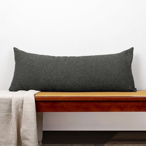 JoraLion 14x36 inch Boucle Lumbar Pillow Cover, Dark Grey Woven Texture Neutral by JoraLion