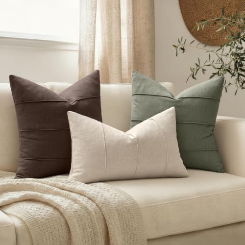 MIULEE Lumbar Decorative Linen Throw Pillow Covers 12x20 Beige Striped - Image 3