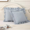 Mywinlle Blue Plaid Ruffle Gingham Throw Pillow Covers 18"x18" Set of 2 by Mywinlle