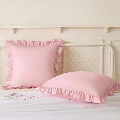 KKJIAF 2 Pack Ruffle Pillow Cases 22x22 Inches, Light Pink - Image 4