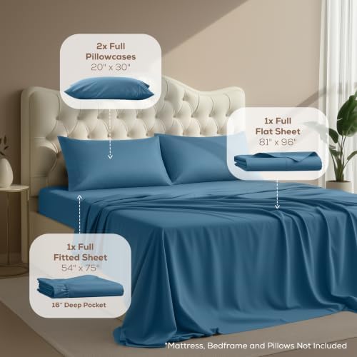 Full Sheets Set, 4 Pieces 16" Deep Pocket Hotel Luxury Bedsheets, Dusk Blue - Image 2