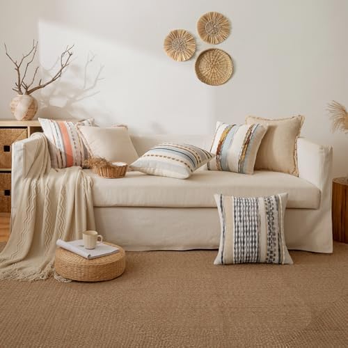 ANRODUO Boho Decorative Pillow Covers 20x20 Light Blue Stripe Pack of 2 - Image 3
