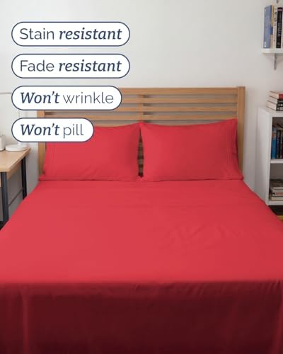 Full XL Sheets - 4 Piece Full XL Sheet Set - Breathable & Cooling - Red - Image 5