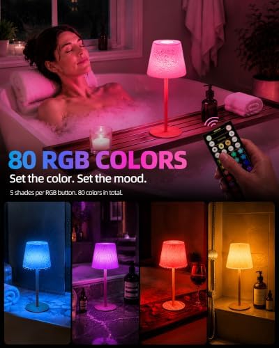 EZVALO Spa-Like RGB Shower Lamp – Waterproof Bathroom Lamp with Remote, Rechargeable Cordless Mood Light, 3 Color Temps & 80 RGB Colors for Relaxing Bathroom & Bathtub Experience (2 Packs) - Image 4