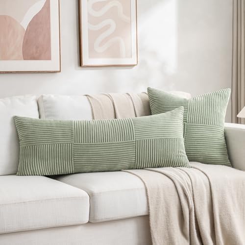 Fancy Homi Set of 2 Sage Green Boho Long Lumbar Body Decorative Throw Pillow - Image 5