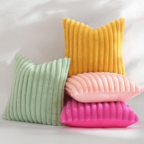decorUhome Fall Faux Fur Throw Pillow Covers 26x26 Set of 2 Mustard Yellow - Image 5