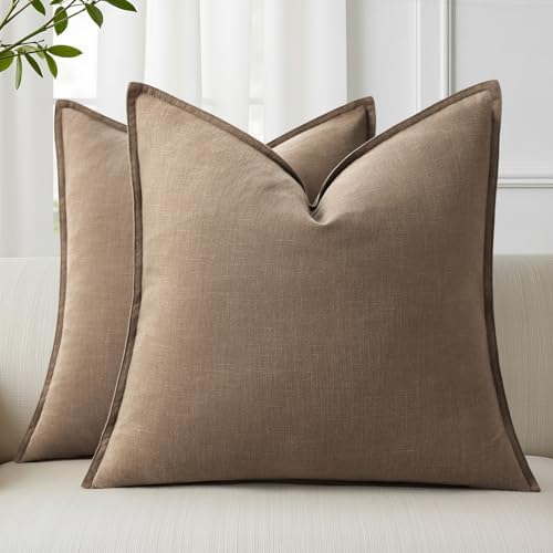 decorUhome Fall Light Brown Linen Throw Pillow Covers 20x20 Set of 2 by decorUhome