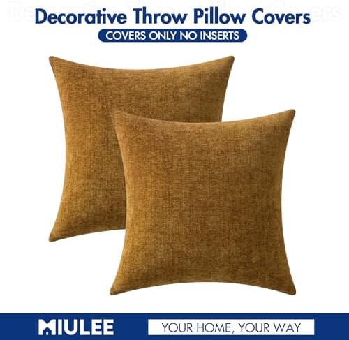 MIULEE Soft Chenille Throw Pillow Covers Mustard 18x18 Inch Pack of 2 - Image 6