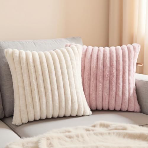 Set of 2 Decorative Throw Pillow Covers 16x16, Faux Fur Cream White - Image 7