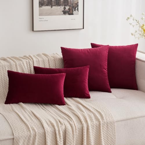 MIULEE 12x20 Inch Lumbar Velvet Throw Pillow Covers Wine Red - Image 6