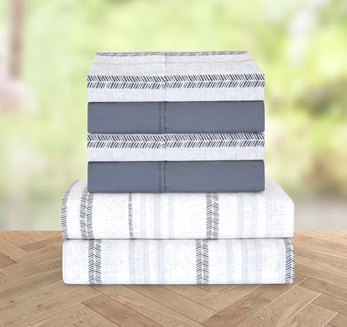 Elegant Comfort 6-Piece Sheet Set Deep Pocket Stripe, Traci Gray - Image 2