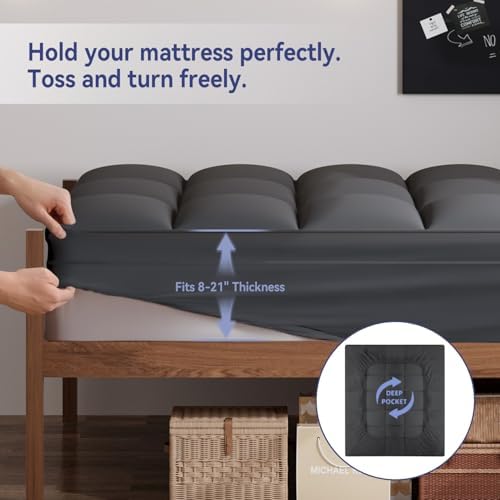 ELEMUSE Twin Grey Mattress Topper, Thick Pillow Top Mattress Pad Cover - Image 4