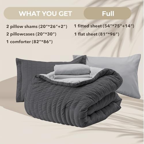 HYMOKEGE Dark Grey/Light Grey Full Size Comforter Sets Seersucker 7 Pieces - Image 5