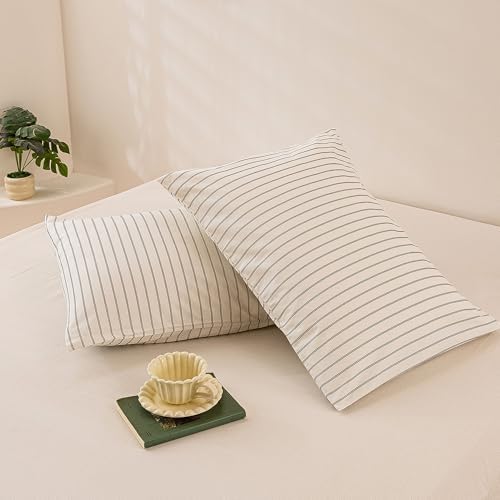ECOCOTT Striped Pillowcases Queen Size 2 Pack, 100% Washed Cotton Pillow Cases - Image 3