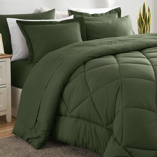 CozyLux Queen Comforter Set 88"x88" Olive Green - Image 4