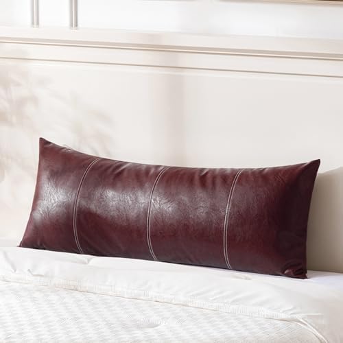 Fancy Homi Burgundy Boho Long Lumbar Faux Leather Decorative Throw Pillow by Fancy+Homi