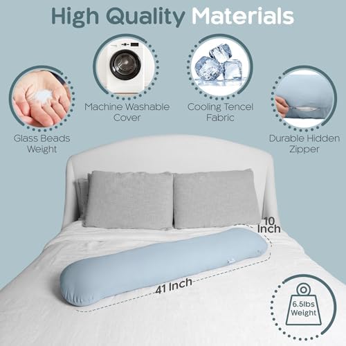 SleepCloud Weighted Body Pillow 6.5lbs, Cooling Tencel Cover, 41” x 10” - Image 6