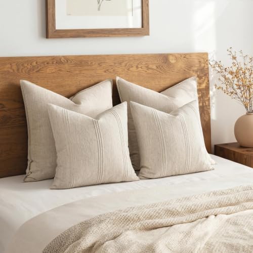 MIULEE Decorative Striped Throw Pillow Covers 16x16 Inch Beige 2 Pack - Image 6