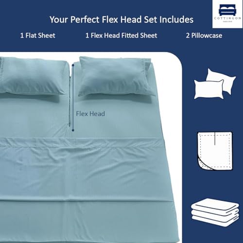 4 Piece Flex Head King Sheet Set 34" Top, 100% Egyptian Cotton, Light Blue - Image 3