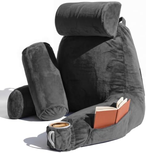 Nestl Reading Pillow for Bed, Back Pillow for Sitting Up in Bed, Dark Grey by Nestl