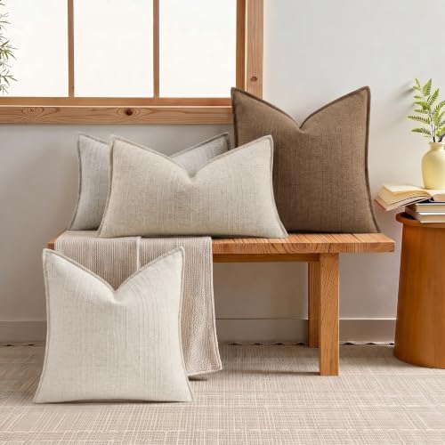 decorUhome Hazel Taupe Textured Linen Throw Pillow Covers 18x18 Set of 2 - Image 6