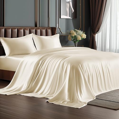 BEDELITE Satin Sheets Queen Size Bed Set, 4 Pieces by BEDELITE